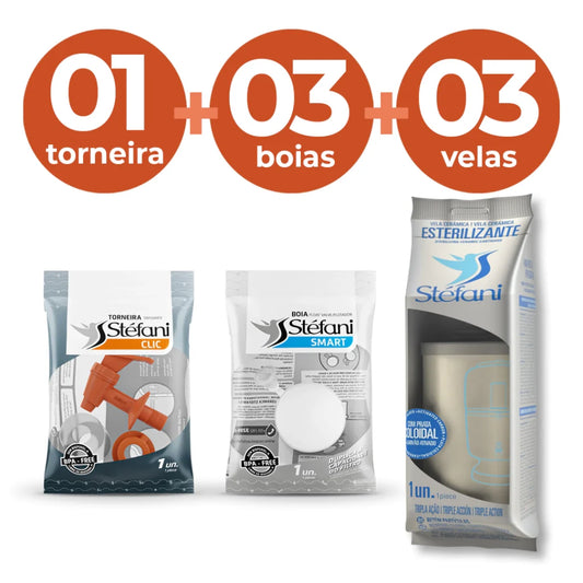 Combo 3 : 1 torneira + 3 velas esterilizante + 3 boias