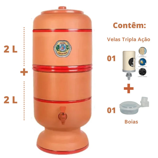 Filtro de Barro Santo Antônio - 2 litros + 1 vela Tripla Ação
