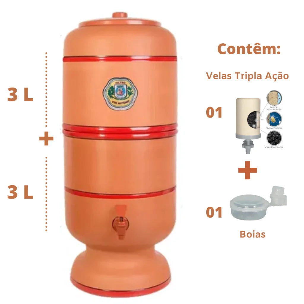 Filtro de Barro Santo Antônio - 3 litros + 1 vela Tripla Ação
