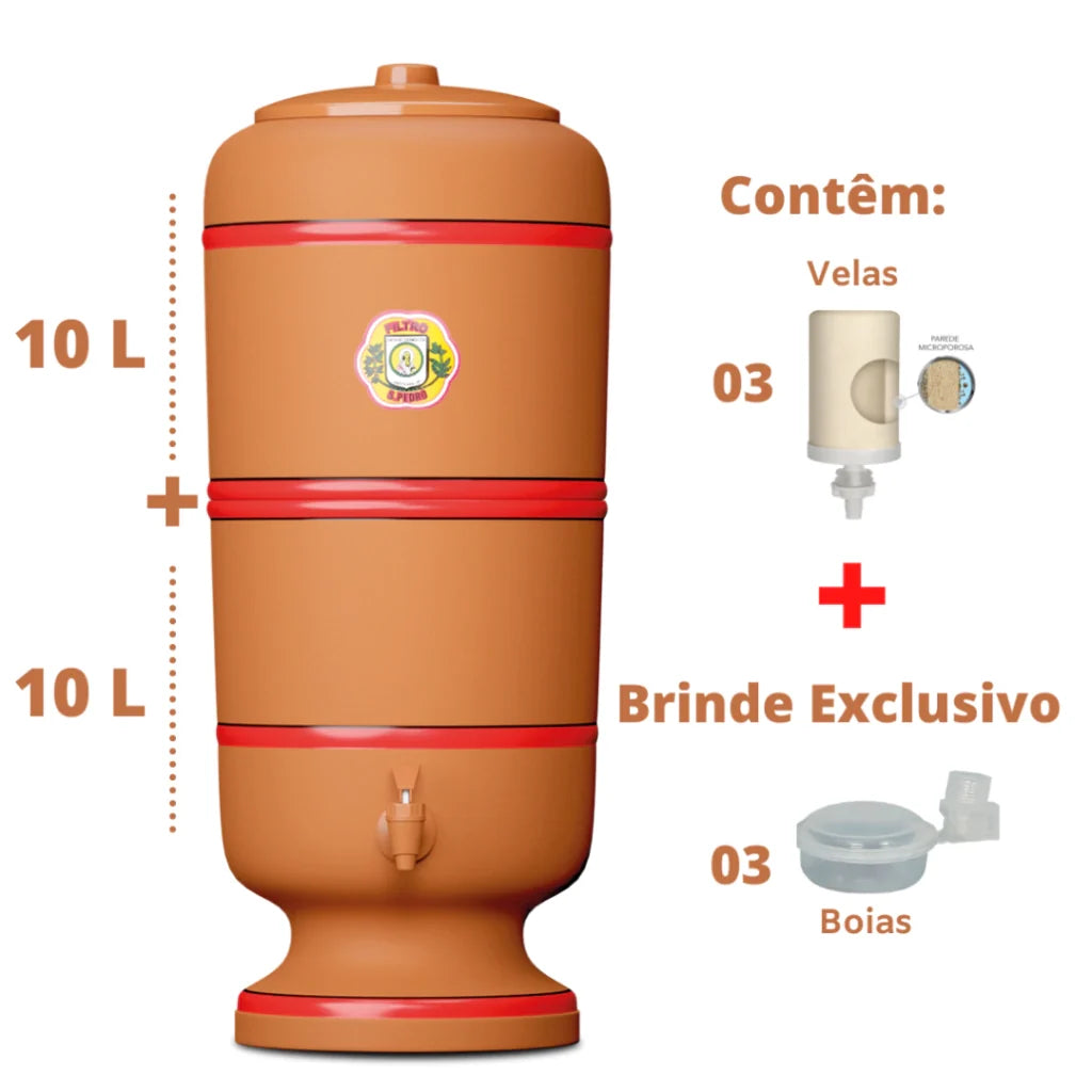 Filtro de Barro São Pedro - 10 litros - 3 velas