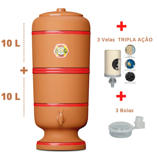 Filtro de Barro São Pedro - 10 litros + 3 velas Tripla Ação