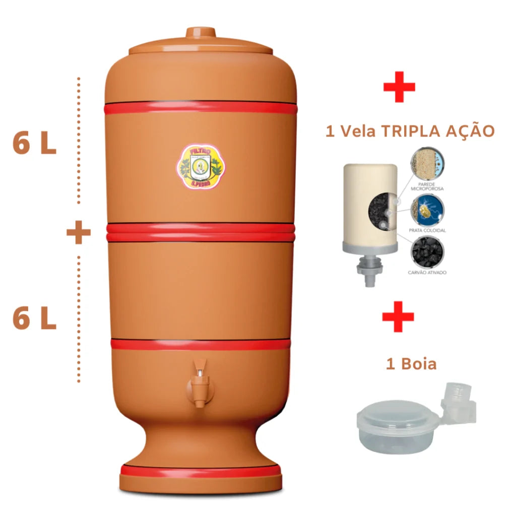 Filtro de Barro São Pedro - 6 litros + 1 vela Tripla Ação